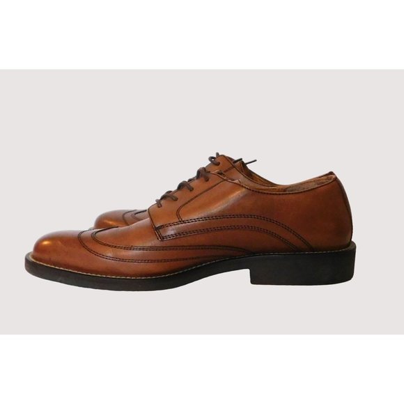 Bass Derby Style Round Full Wing Tip Toe Mens Size 10M Brown Leather Dress Shoes - Picture 8 of 13